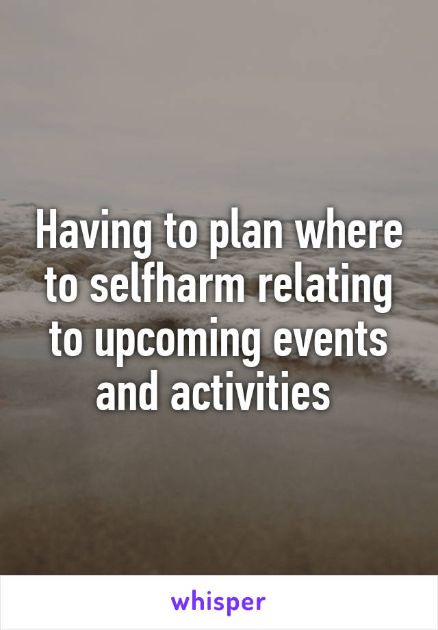 Having to plan where to selfharm relating to upcoming events and activities 