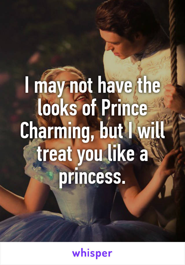 I may not have the looks of Prince Charming, but I will treat you like a princess.
