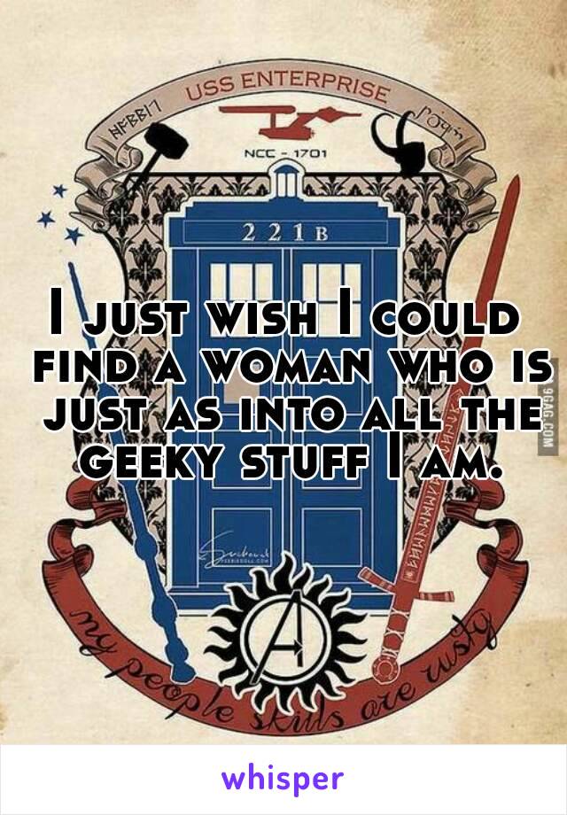 I just wish I could find a woman who is just as into all the geeky stuff I am.