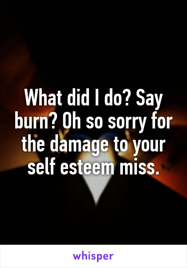 What did I do? Say burn? Oh so sorry for the damage to your self esteem miss.