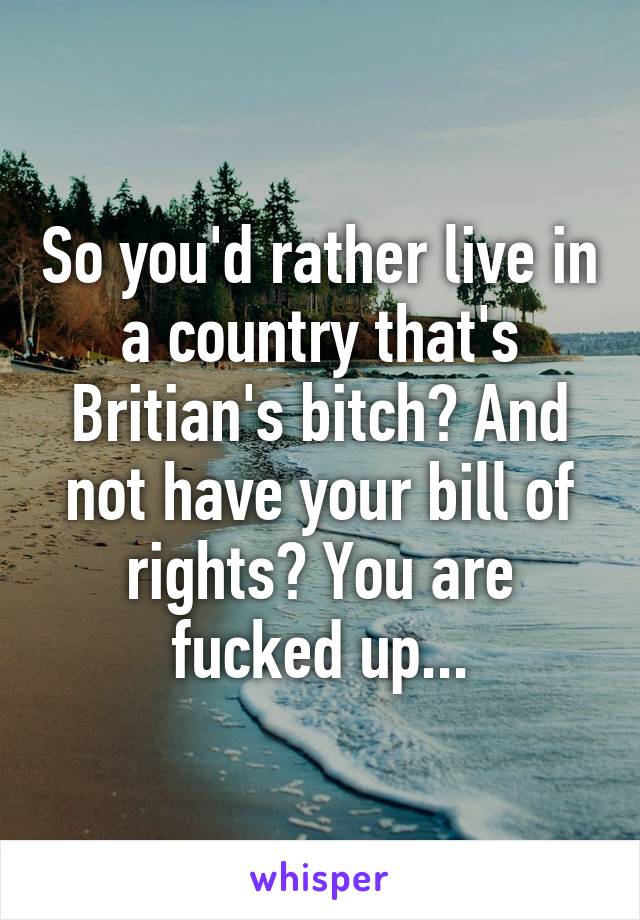 So you'd rather live in a country that's Britian's bitch? And not have your bill of rights? You are fucked up...