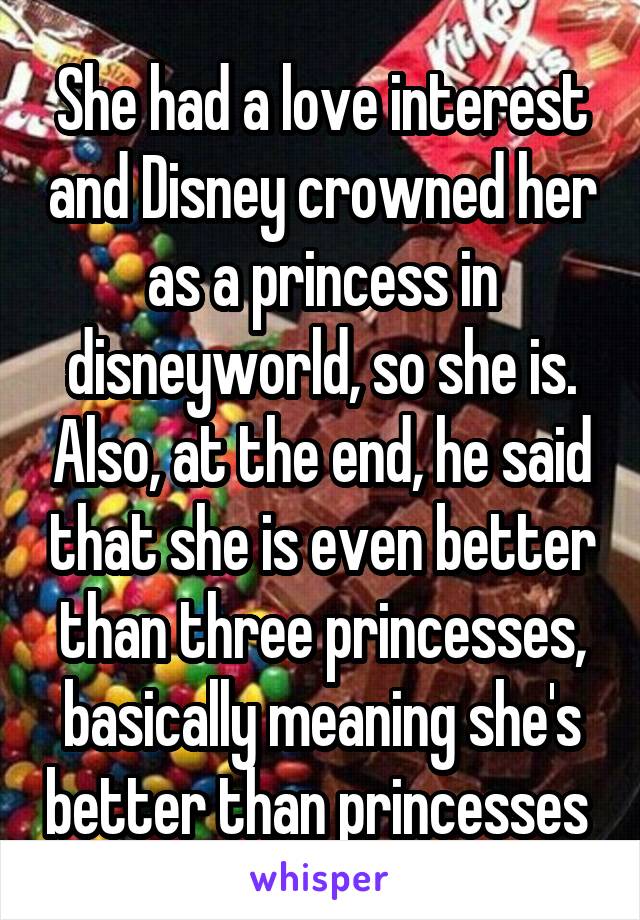 She had a love interest and Disney crowned her as a princess in disneyworld, so she is. Also, at the end, he said that she is even better than three princesses, basically meaning she's better than princesses 