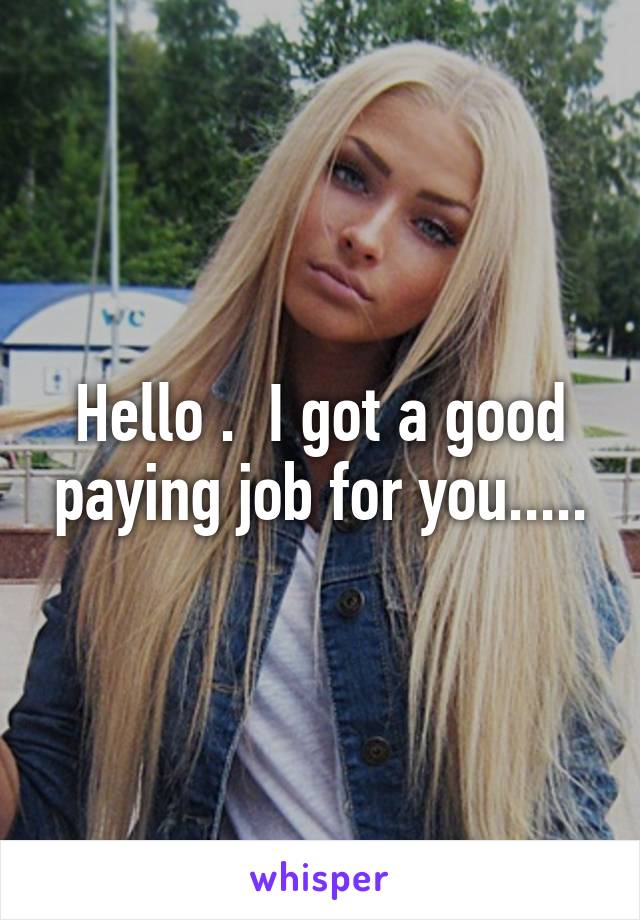 Hello .  I got a good paying job for you.....