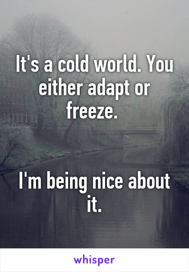 It's a cold world. You either adapt or freeze. 


I'm being nice about it.
