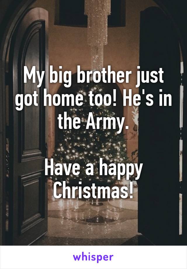 My big brother just got home too! He's in the Army.

Have a happy Christmas!