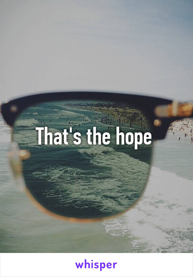 That's the hope 