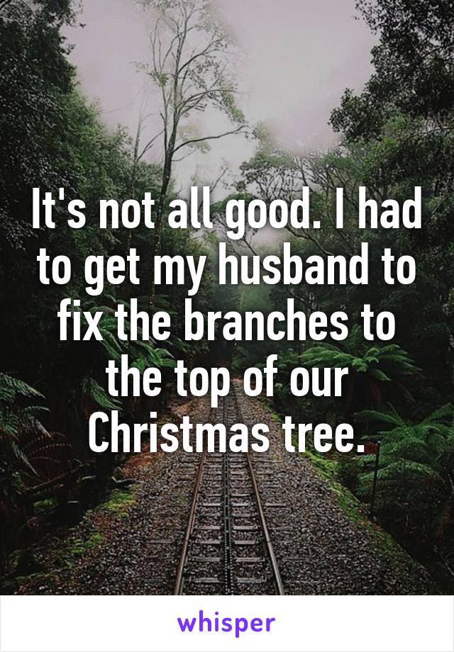 It's not all good. I had to get my husband to fix the branches to the top of our Christmas tree.