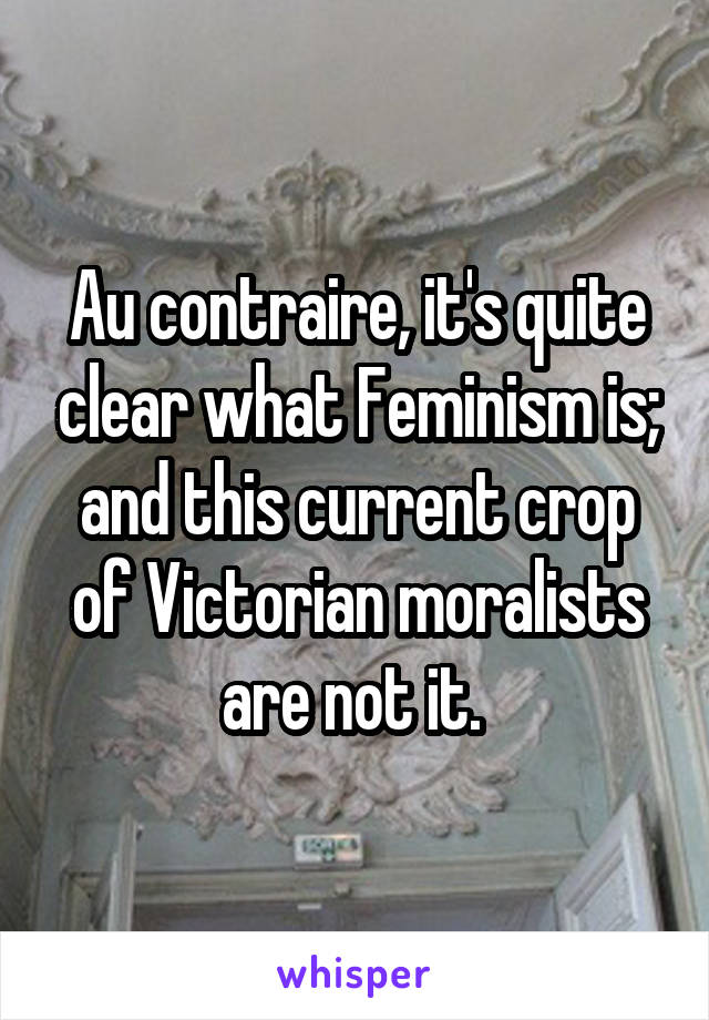 Au contraire, it's quite clear what Feminism is; and this current crop of Victorian moralists are not it. 