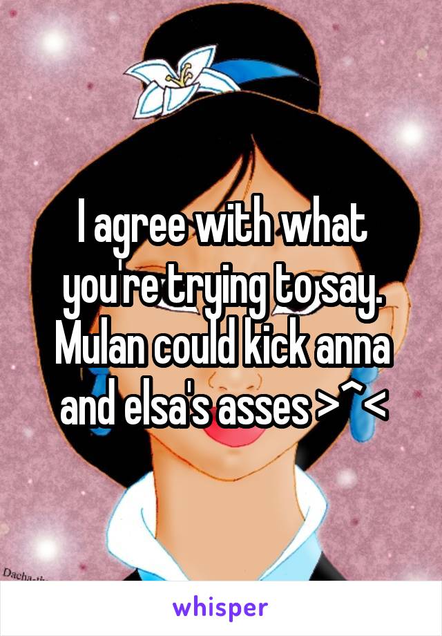 I agree with what you're trying to say. Mulan could kick anna and elsa's asses >^<