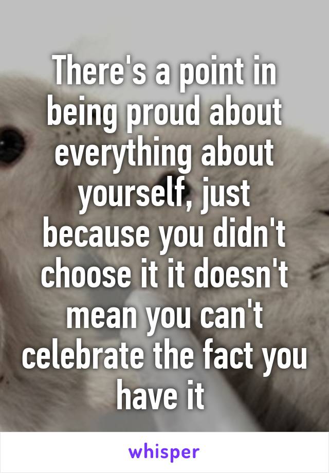 There's a point in being proud about everything about yourself, just because you didn't choose it it doesn't mean you can't celebrate the fact you have it 