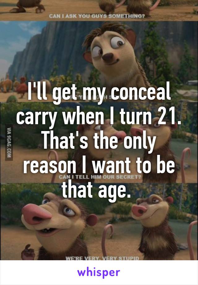 I'll get my conceal carry when I turn 21. That's the only reason I want to be that age. 