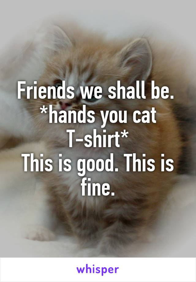 Friends we shall be. 
*hands you cat T-shirt*
This is good. This is fine.