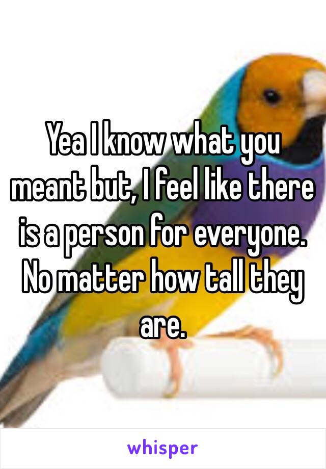 Yea I know what you meant but, I feel like there is a person for everyone. No matter how tall they are. 