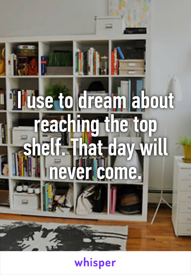 I use to dream about reaching the top shelf. That day will never come.