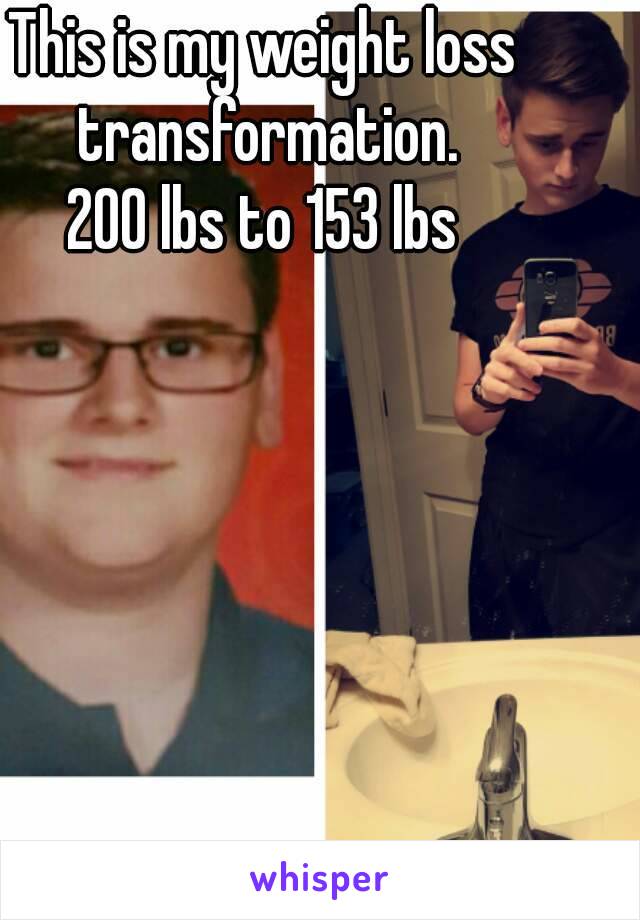 This is my weight loss transformation.
200 lbs to 153 lbs