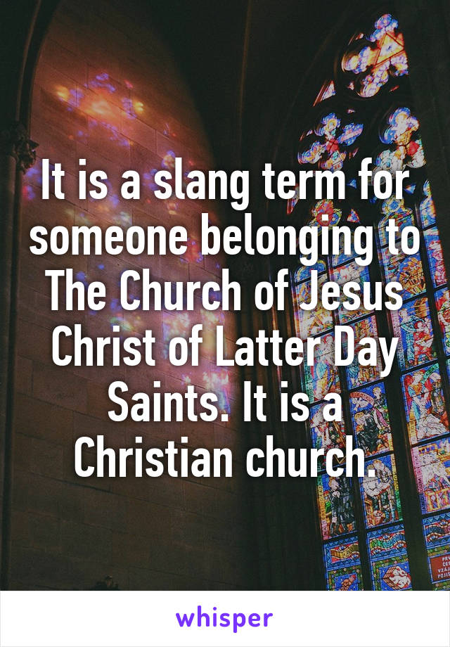 It is a slang term for someone belonging to The Church of Jesus Christ of Latter Day Saints. It is a Christian church.