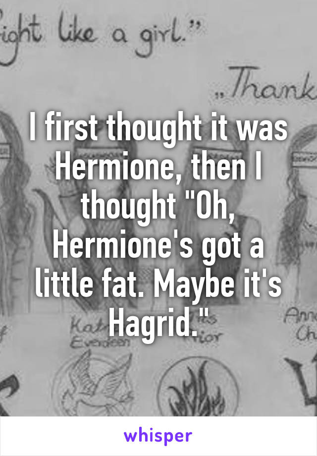 I first thought it was Hermione, then I thought "Oh, Hermione's got a little fat. Maybe it's Hagrid."