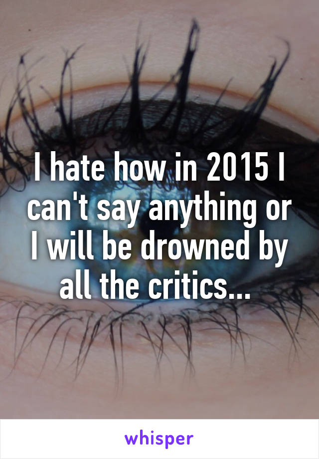 I hate how in 2015 I can't say anything or I will be drowned by all the critics... 