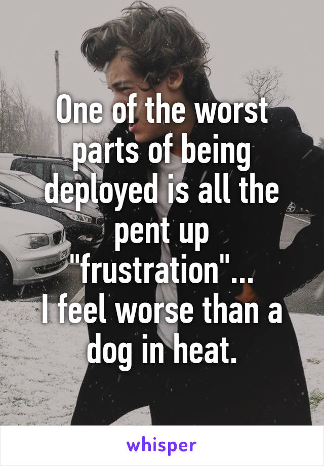 One of the worst parts of being deployed is all the pent up "frustration"...
I feel worse than a dog in heat.