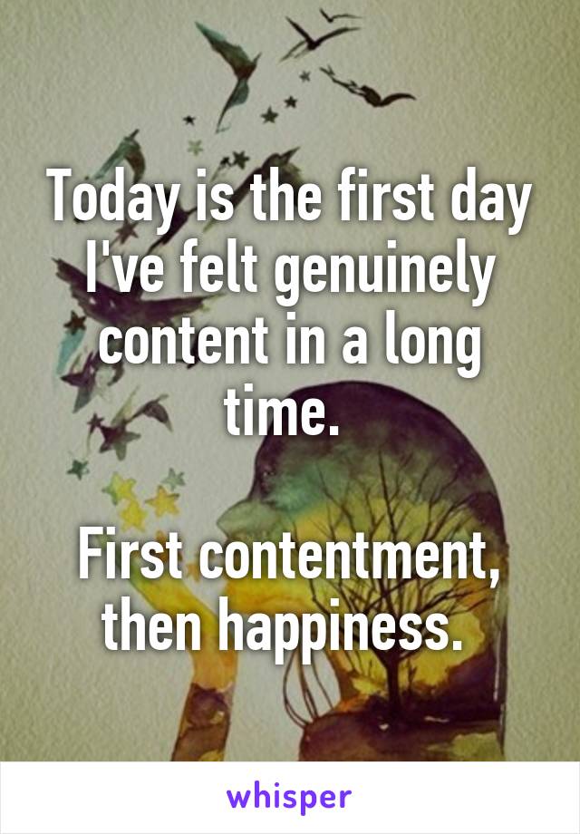 Today is the first day I've felt genuinely content in a long time. 

First contentment, then happiness. 