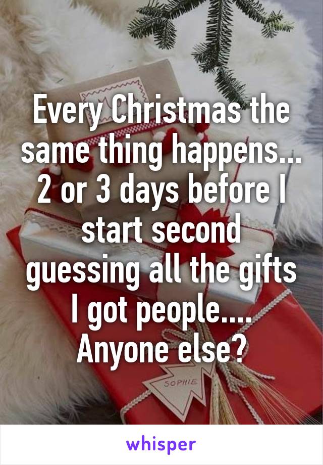 Every Christmas the same thing happens... 2 or 3 days before I start second guessing all the gifts I got people.... Anyone else?