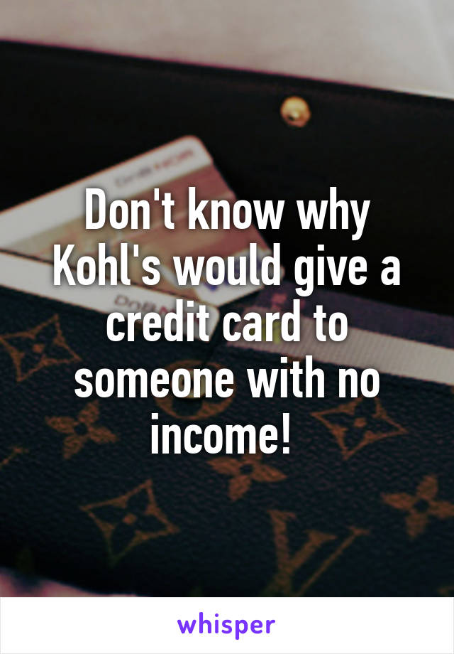Don't know why Kohl's would give a credit card to someone with no income! 