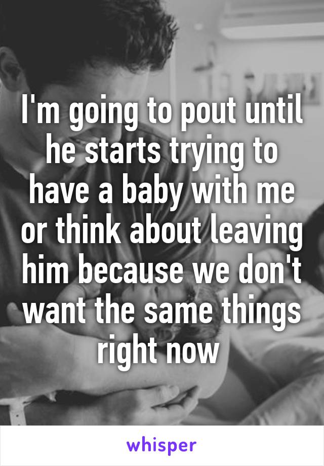 I'm going to pout until he starts trying to have a baby with me or think about leaving him because we don't want the same things right now 