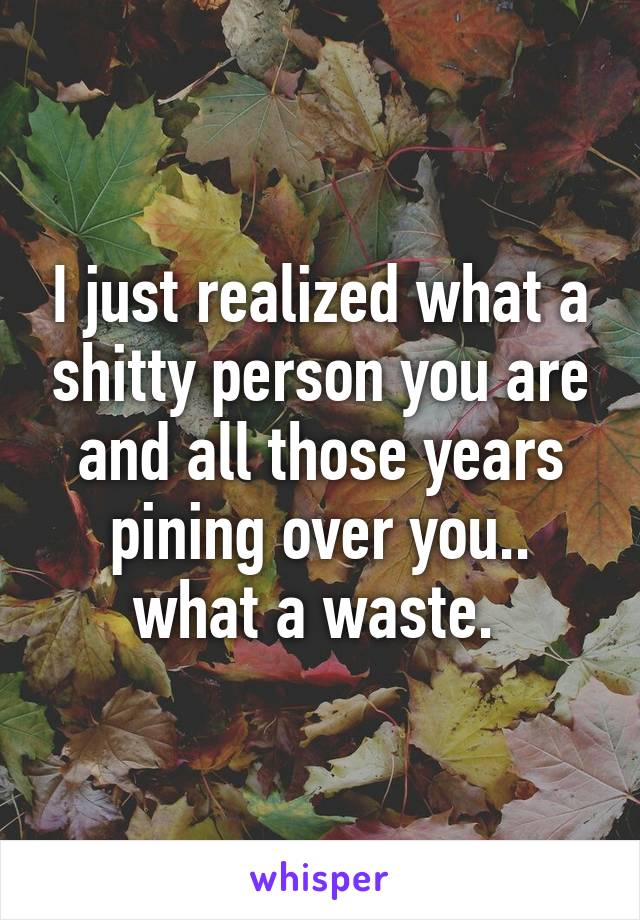 I just realized what a shitty person you are and all those years pining over you.. what a waste. 