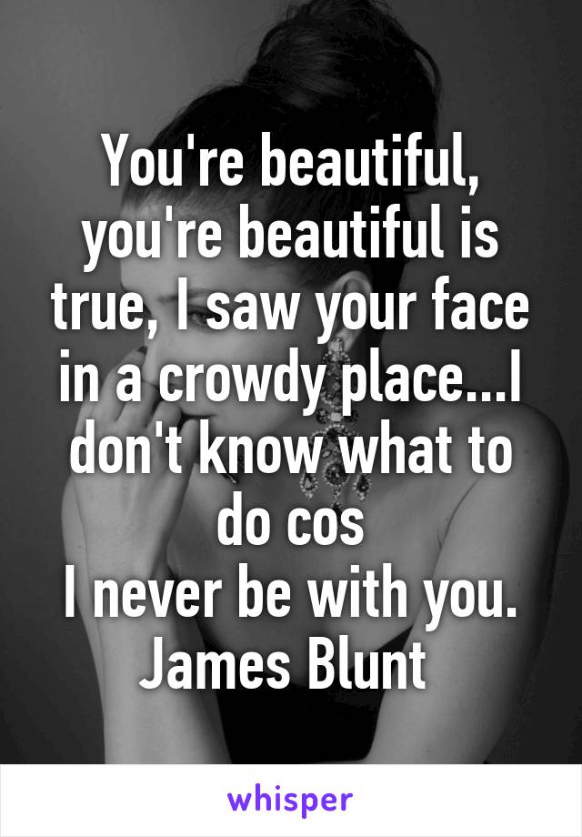 You're beautiful, you're beautiful is true, I saw your face in a crowdy place...I don't know what to do cos
I never be with you.
James Blunt 