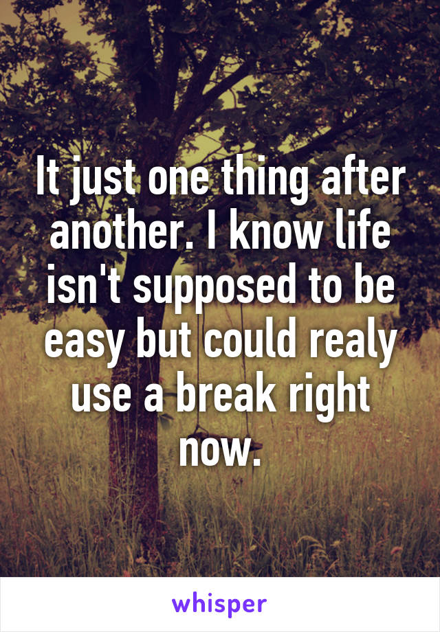 It just one thing after another. I know life isn't supposed to be easy but could realy use a break right now.