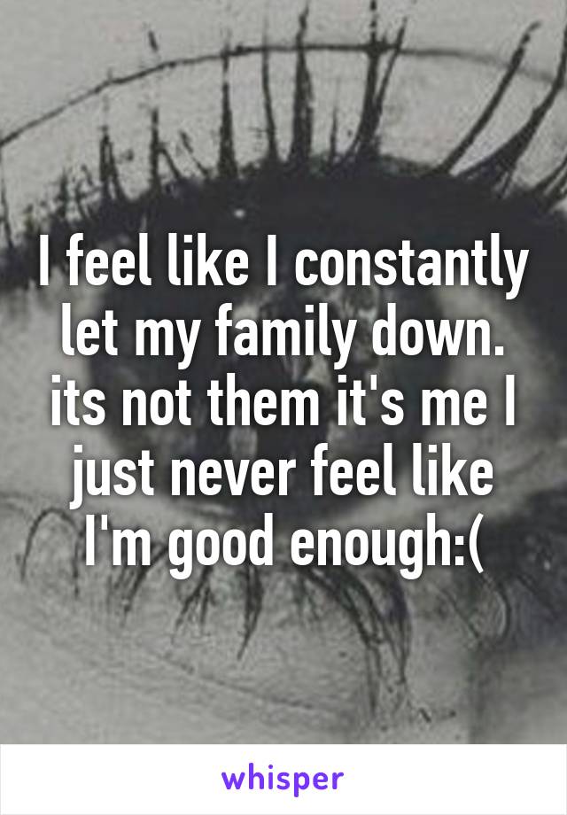 I feel like I constantly let my family down. its not them it's me I just never feel like I'm good enough:(
