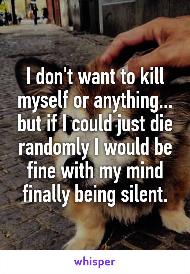 I don't want to kill myself or anything... but if I could just die randomly I would be fine with my mind finally being silent.