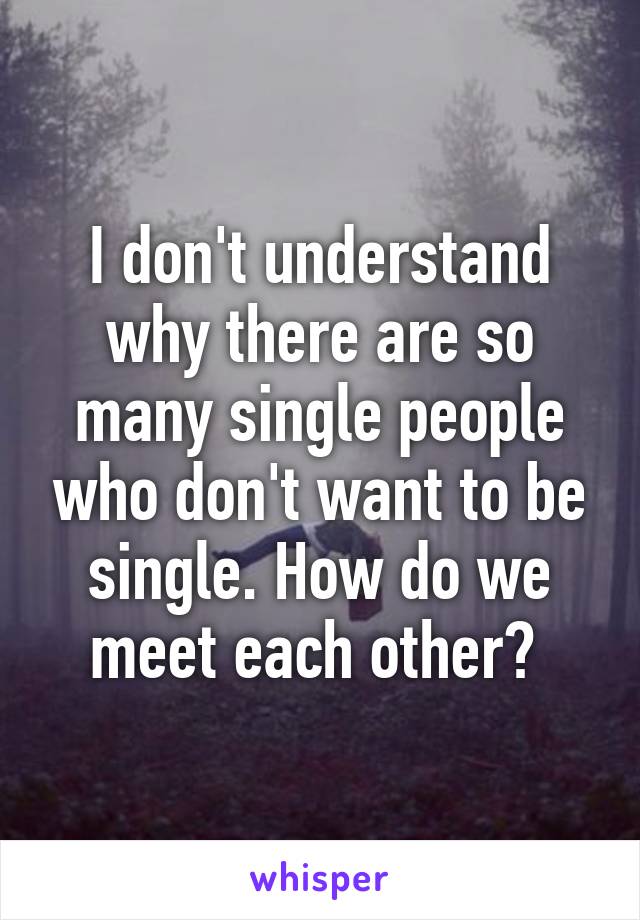 I don't understand why there are so many single people who don't want to be single. How do we meet each other? 