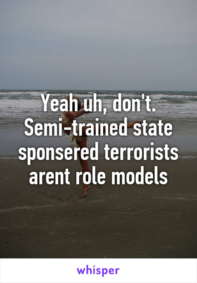 Yeah uh, don't.
Semi-trained state sponsered terrorists arent role models
