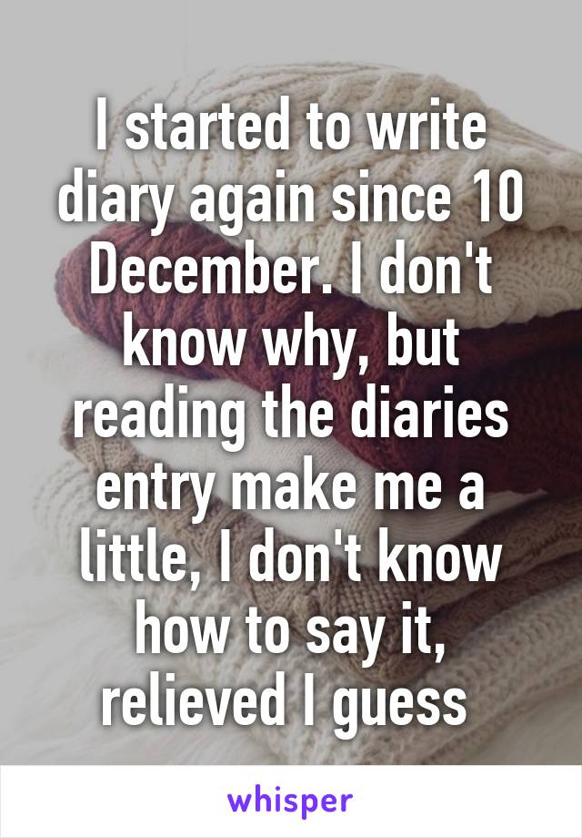 I started to write diary again since 10 December. I don't know why, but reading the diaries entry make me a little, I don't know how to say it, relieved I guess 