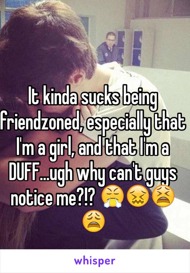 It kinda sucks being friendzoned, especially that I'm a girl, and that I'm a DUFF...ugh why can't guys notice me?!? 😤😖😫😩