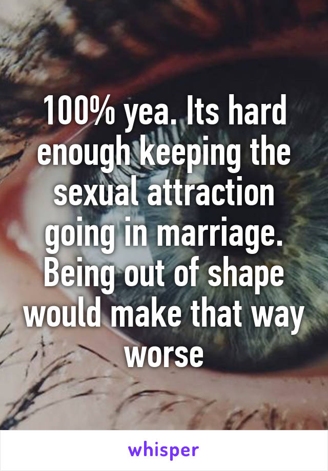 100% yea. Its hard enough keeping the sexual attraction going in marriage. Being out of shape would make that way worse