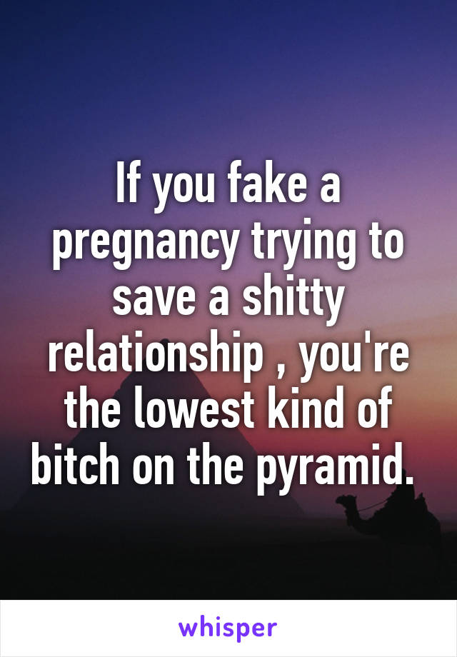 If you fake a pregnancy trying to save a shitty relationship , you're the lowest kind of bitch on the pyramid. 