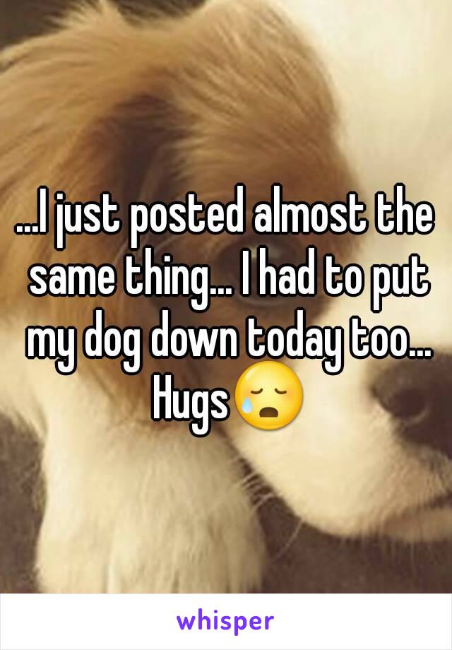 ...I just posted almost the same thing... I had to put my dog down today too... Hugs😥