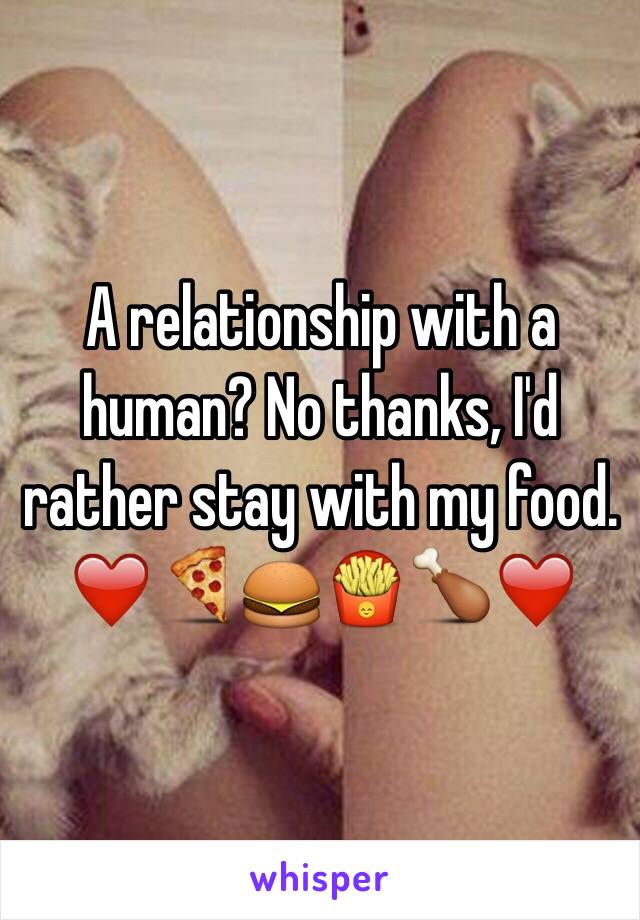 A relationship with a human? No thanks, I'd rather stay with my food.         ❤🍕🍔🍟🍗❤️