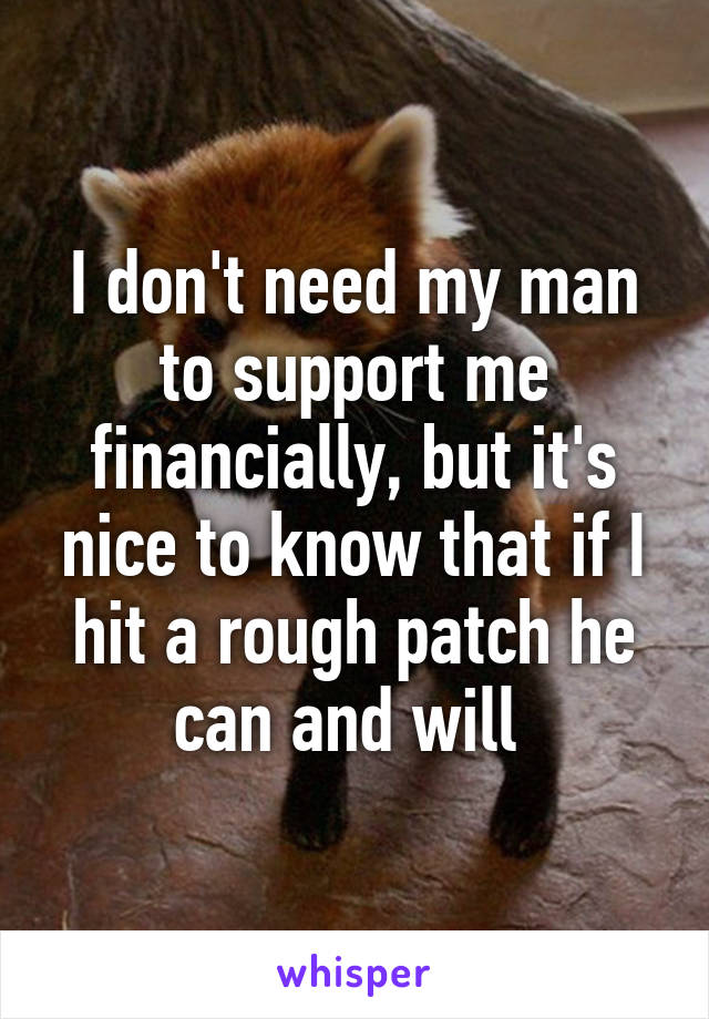 I don't need my man to support me financially, but it's nice to know that if I hit a rough patch he can and will 