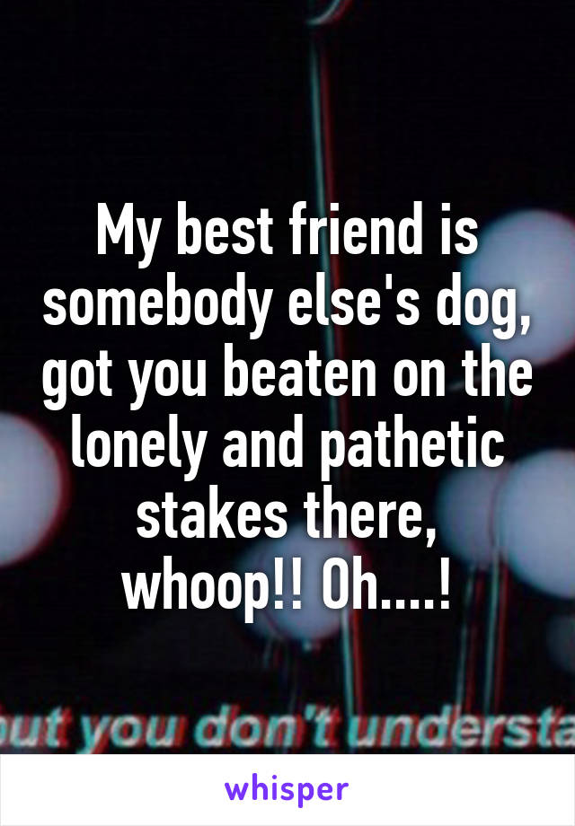My best friend is somebody else's dog, got you beaten on the lonely and pathetic stakes there, whoop!! Oh....!