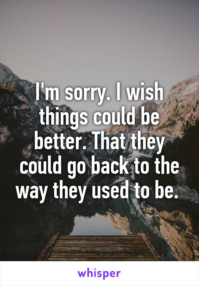 I'm sorry. I wish things could be better. That they could go back to the way they used to be. 