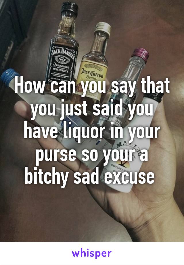 How can you say that you just said you have liquor in your purse so your a bitchy sad excuse 