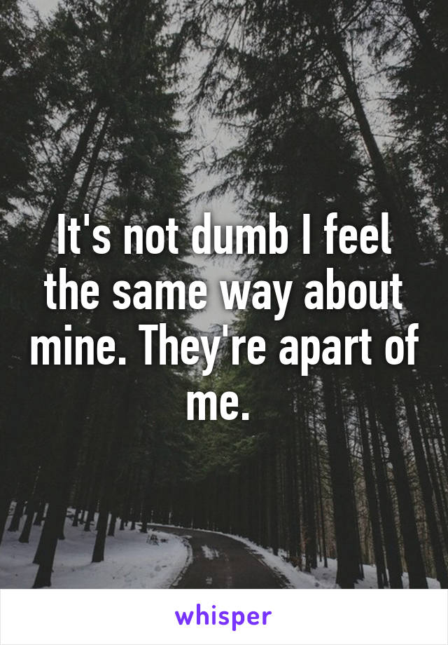 It's not dumb I feel the same way about mine. They're apart of me. 
