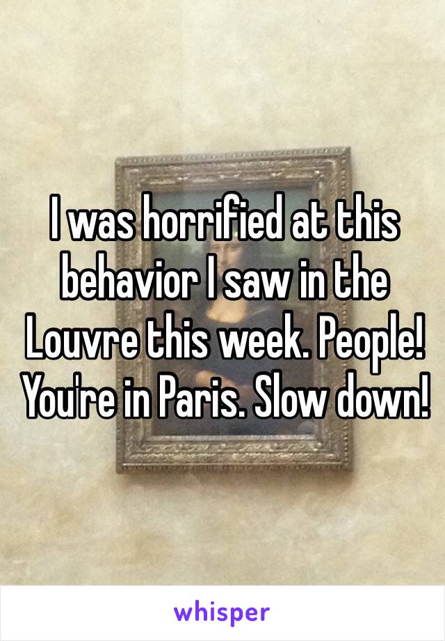 I was horrified at this behavior I saw in the Louvre this week. People! You're in Paris. Slow down!