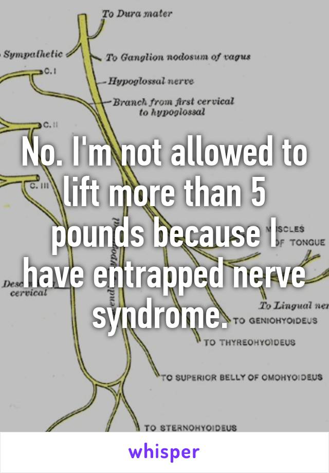 No. I'm not allowed to lift more than 5 pounds because I have entrapped nerve syndrome. 