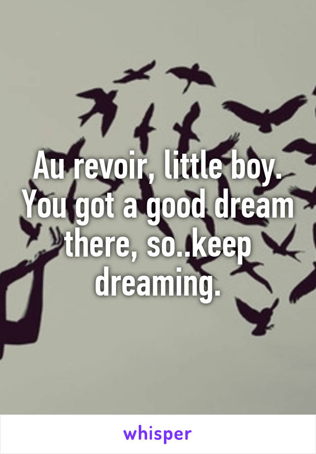 Au revoir, little boy. You got a good dream there, so..keep dreaming.