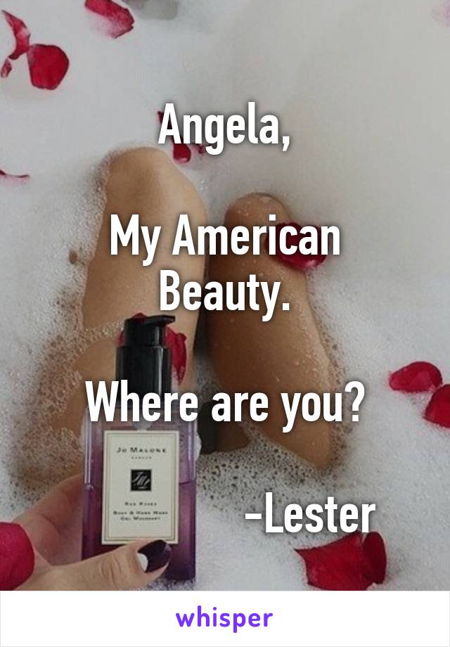 Angela,

My American Beauty.

Where are you?

               -Lester