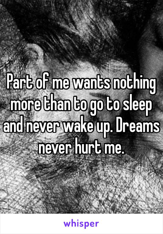 Part of me wants nothing more than to go to sleep and never wake up. Dreams never hurt me.